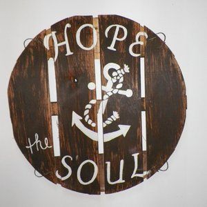 Painted 16" Bushel Basket Lid "Hope Anchors the Soul"